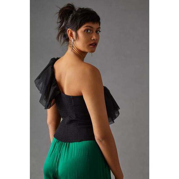 New Anthropologie Sunday in Brooklyn One-Shoulder Top $78 LARGE PETITE Black - Picture 2 of 10